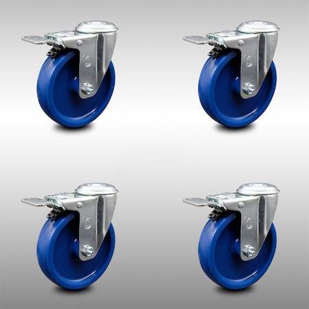 Service Caster 5 Inch SS Solid Polyurethane Swivel Bolt Hole Caster Set with Total Lock Brake SCC-SSBHTTL20S514-SPUS-4